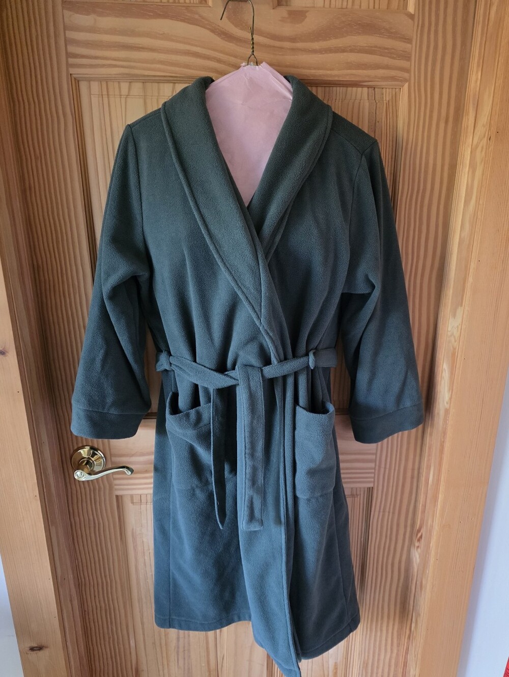 LL BEAN Cozy fleece Belted  robe Hunter Green Kids Size L 14-16